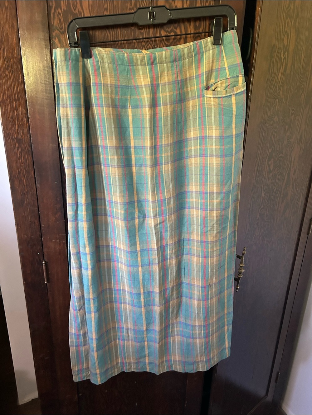 Vintage GAP Pastel Plaid Maxi Skirt with Side Buttons - Picture 2 of 4